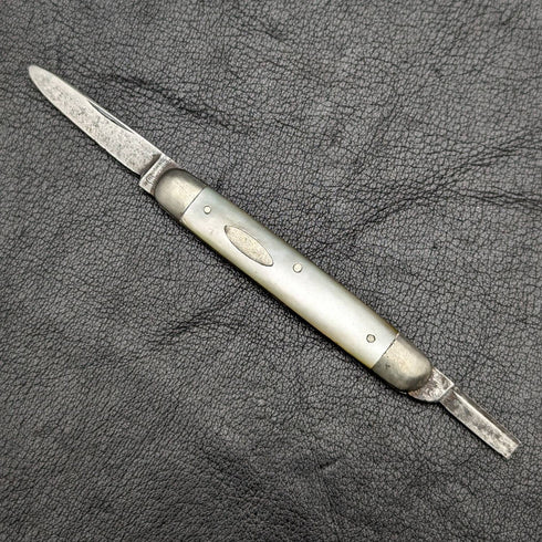 英國古董白珍珠貝殼柄雙鋼刃折疊刀